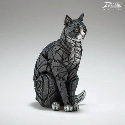 Miniature Black & White Cat Figure | Sculpture
