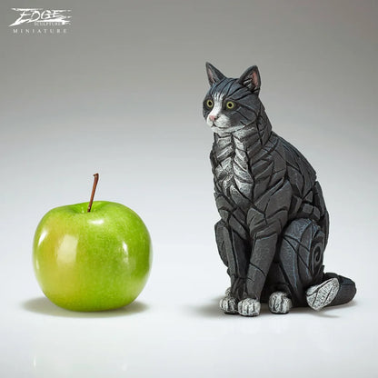 Miniature Black & White Cat Figure | Sculpture