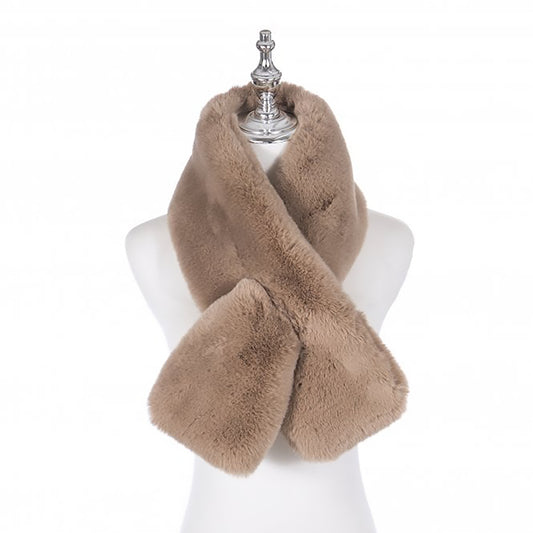Mink brown coloured pull-through scarf made with plush faux fur fabric