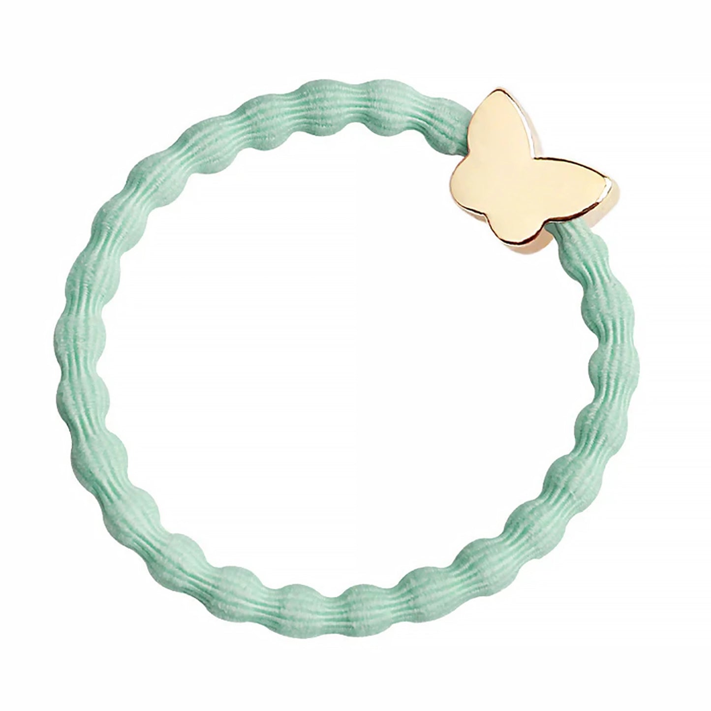 Elastic bubble hair band in mint with gold butterfly charm