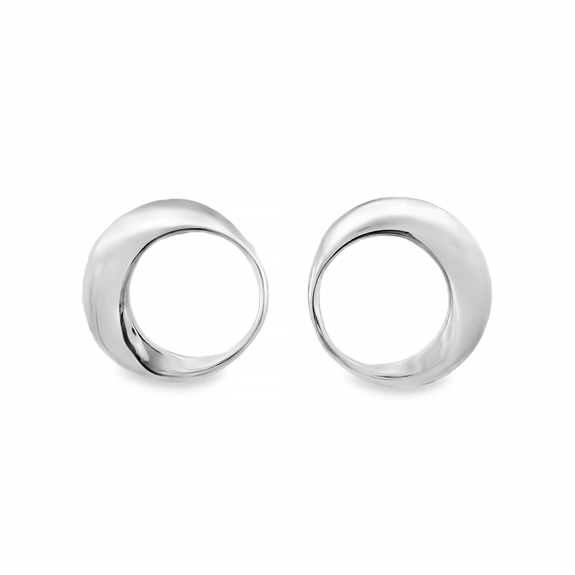 A pair of silver stud earrings shaped like mobius strips