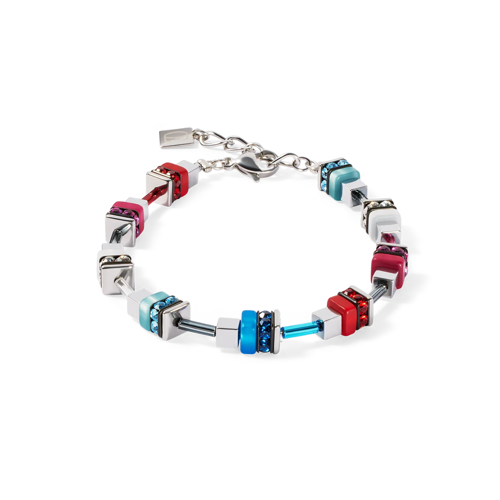 Red and blue stainless steel cube bracelet