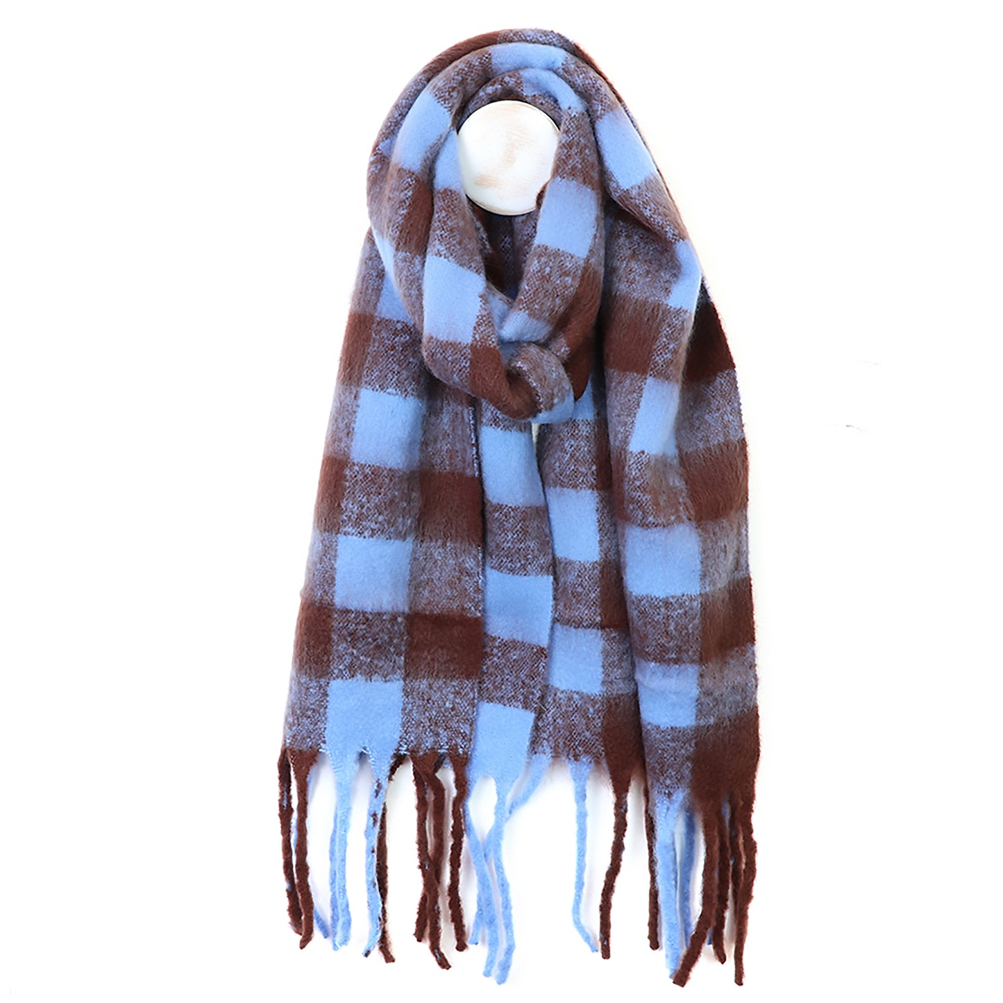 Molly Block Check Scarf | Blue & Brown