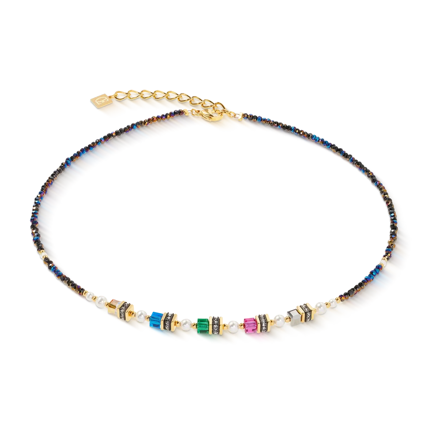 Multicolour cut glass and pearl beaded necklace 