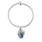 A silver beaded bracelet with a drop pendant in the shape of mussels in blue enamel