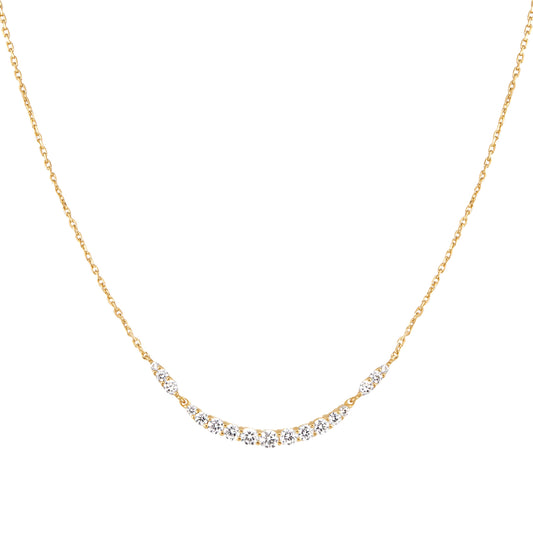 A simple gold chain necklace with CZ stones in a symmetrical arc