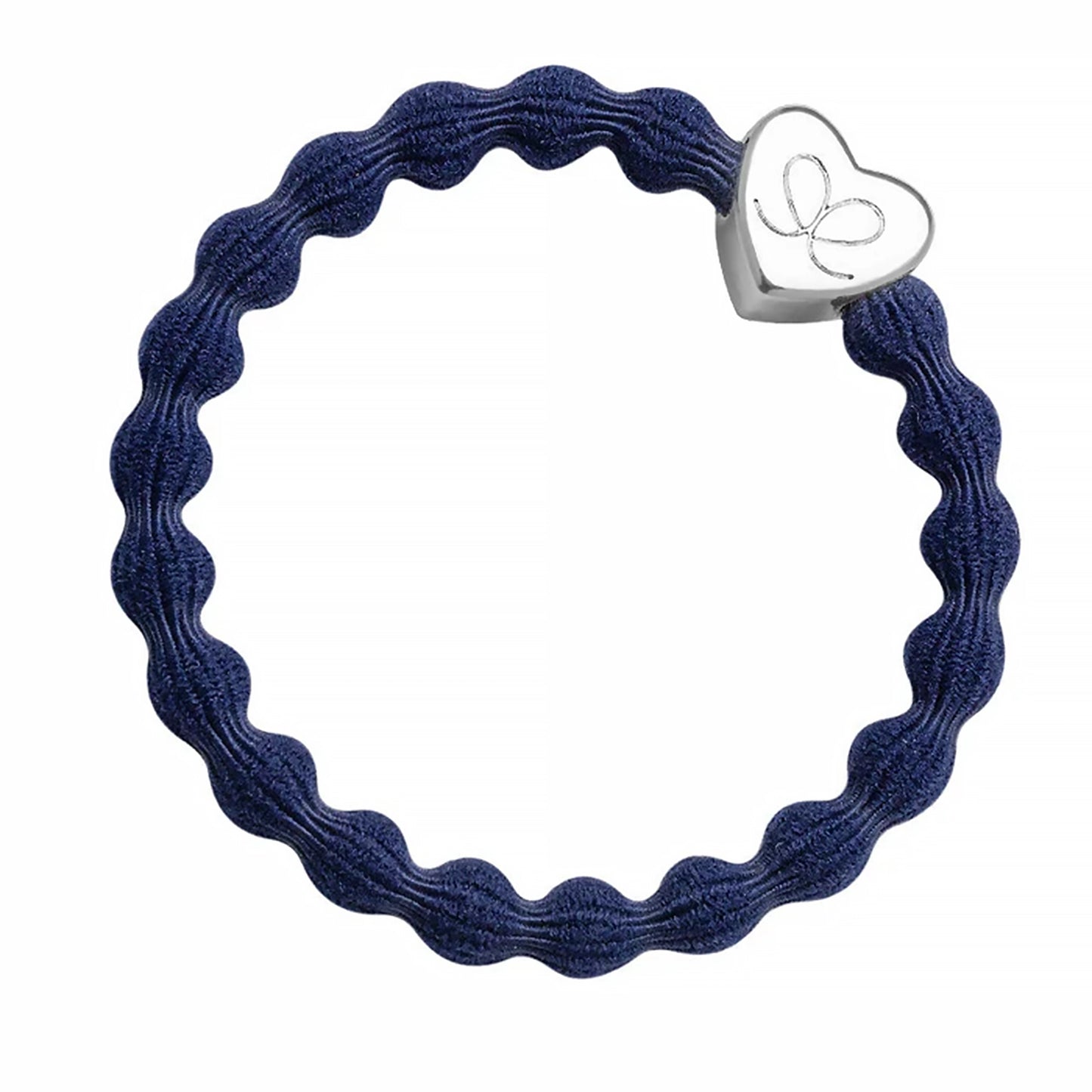 Elastic bubble hair band in navy with silver heart charm