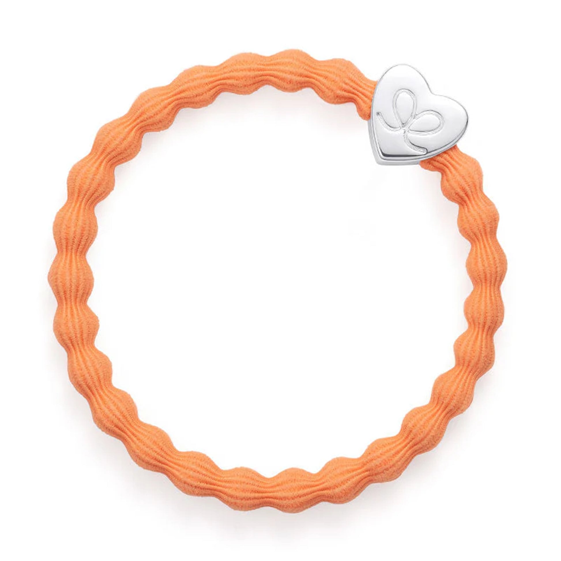 Neon orange coloured bubble shaped hair tie with silver heart charm