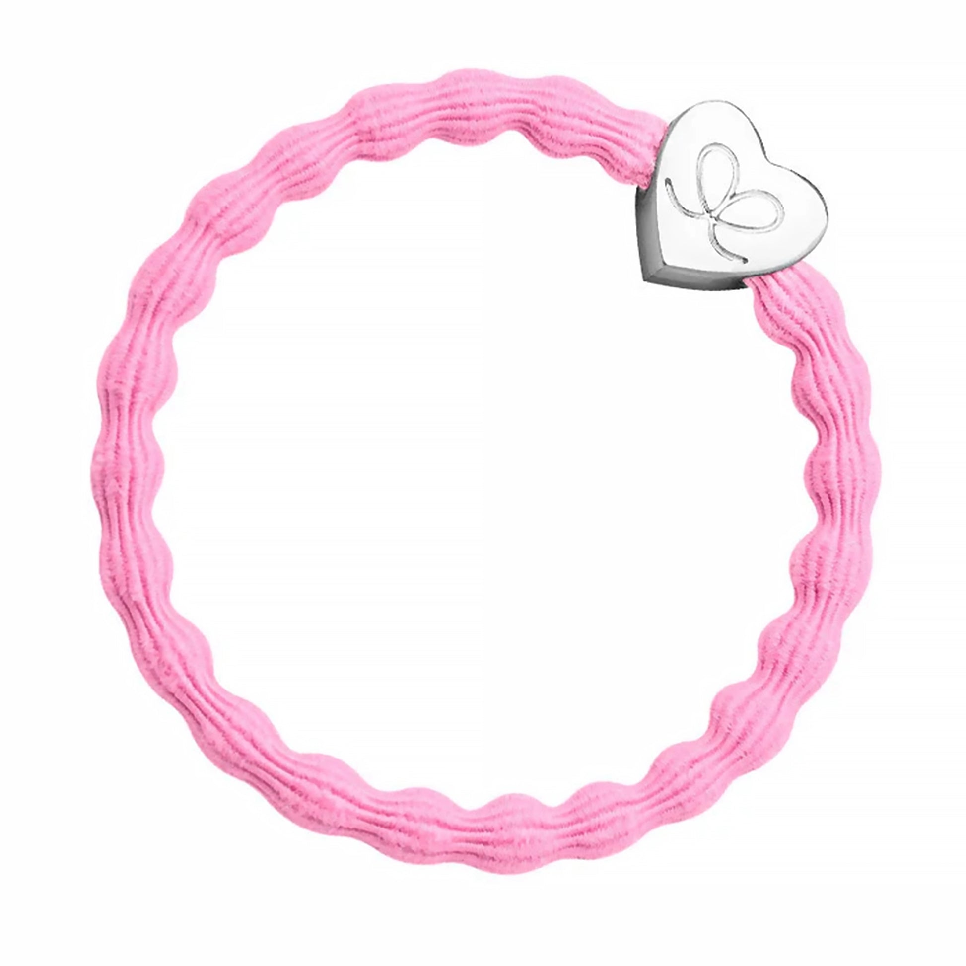 Elastic bubble hair band in neon pink with silver heart charm