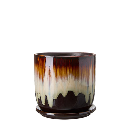 Nima Brown Melange | Small Plant Pot & Saucer