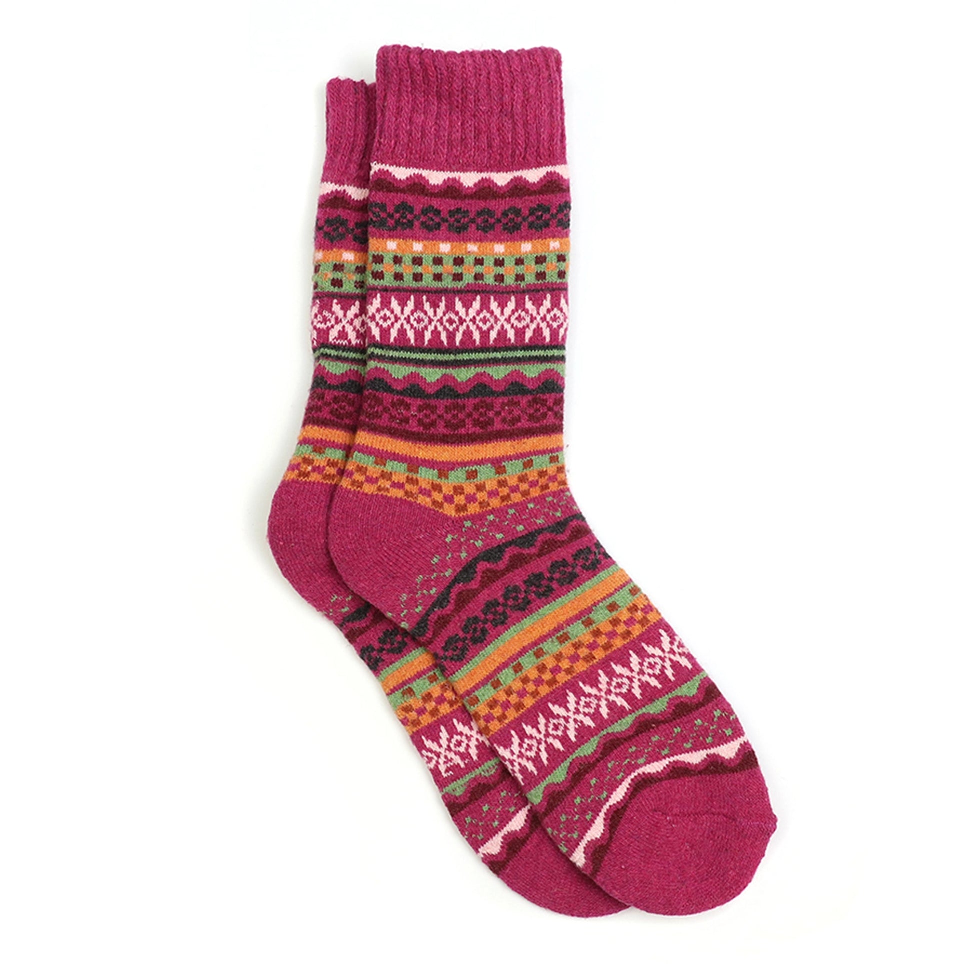 Nordic stripe patterned socks in orange, green and red