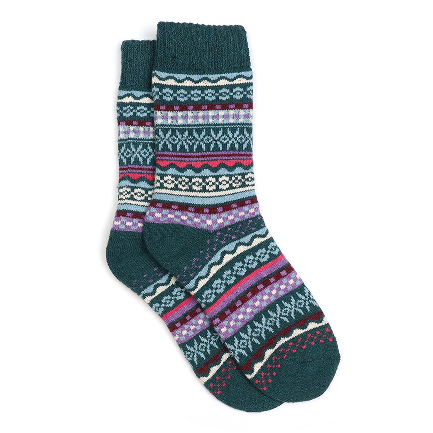 Nordic stripe patterned socks in teal, lilac and pink