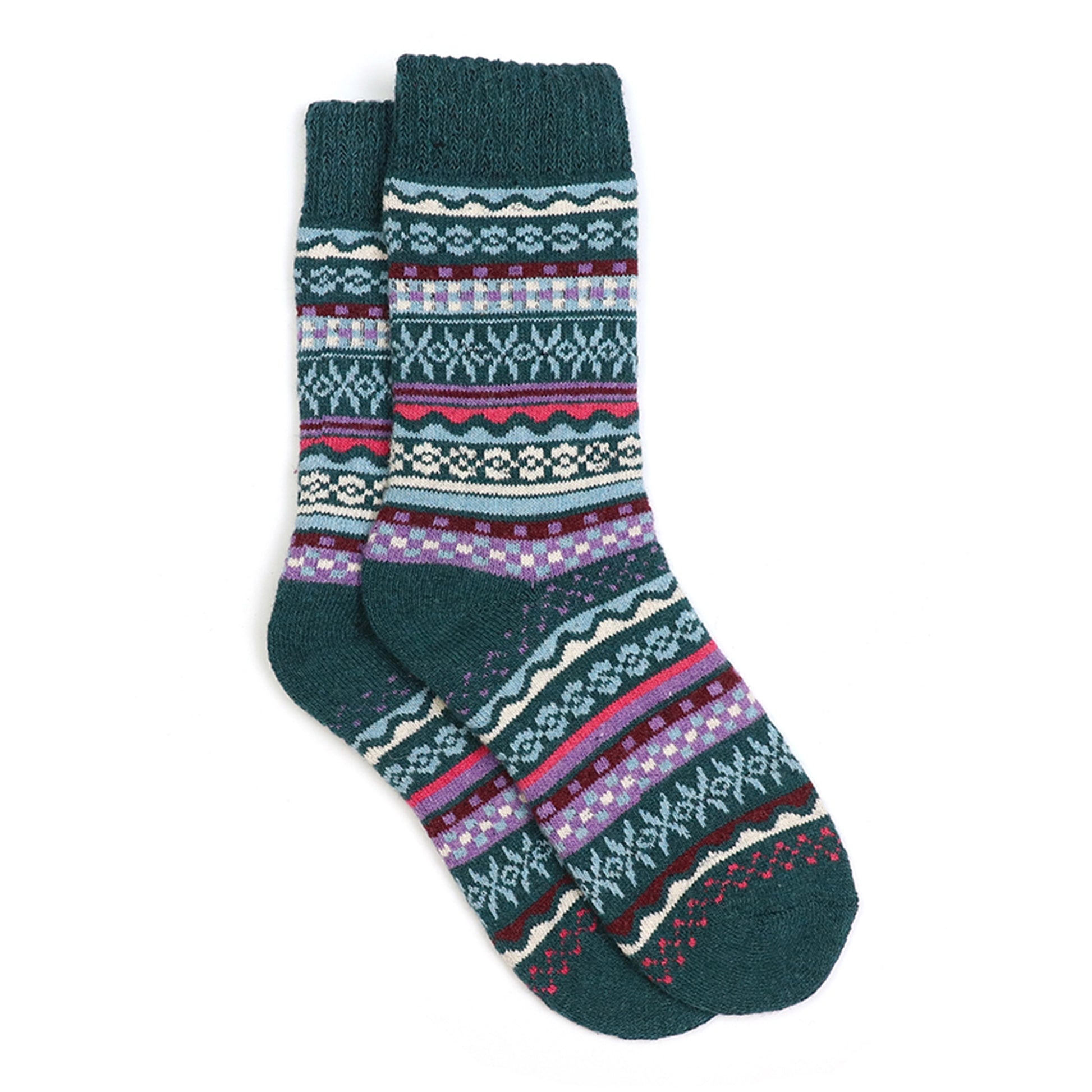 Nordic stripe patterned socks in teal, lilac and pink