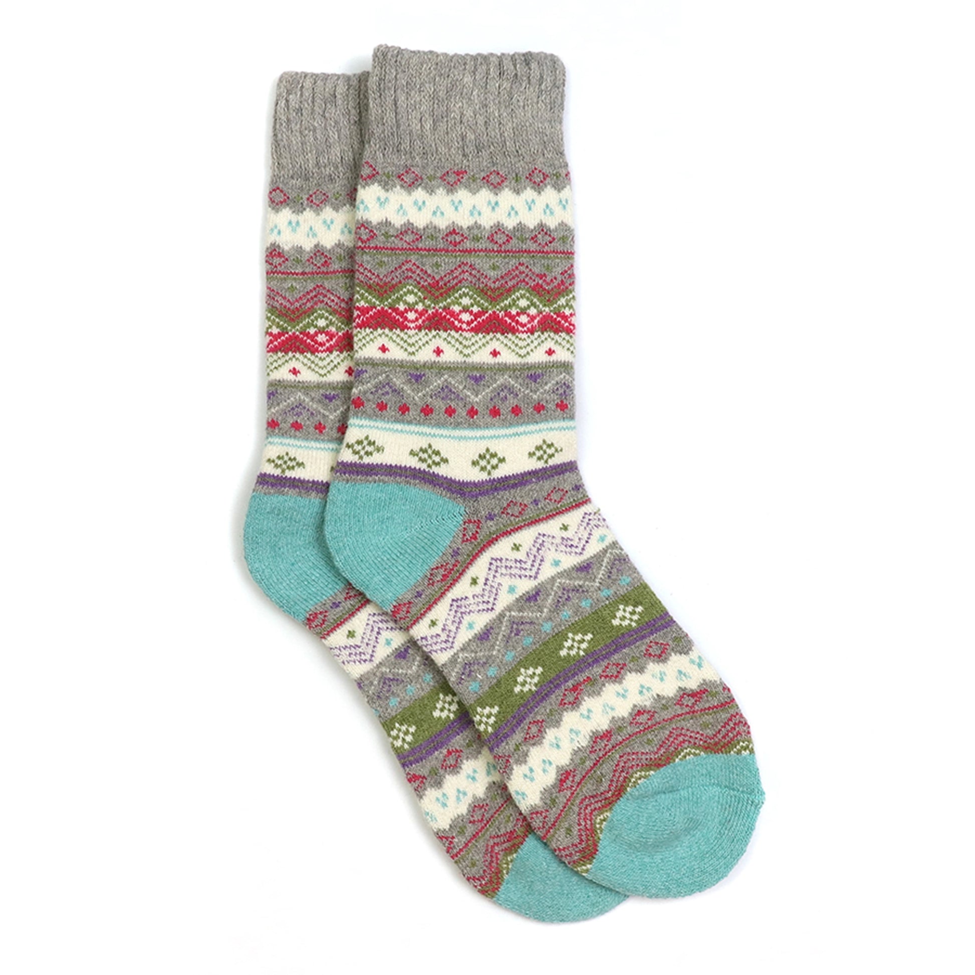 Nordic Striped patterned socks in grey marl, aqua and other colours