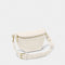 A belt bag in faux leather and off-white with gold hardware