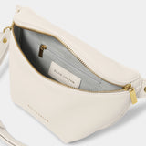 Open belt bag in faux leather and off_white with gold hardware