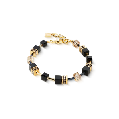 Black onyx cube bracelet in yellow gold stainless steel