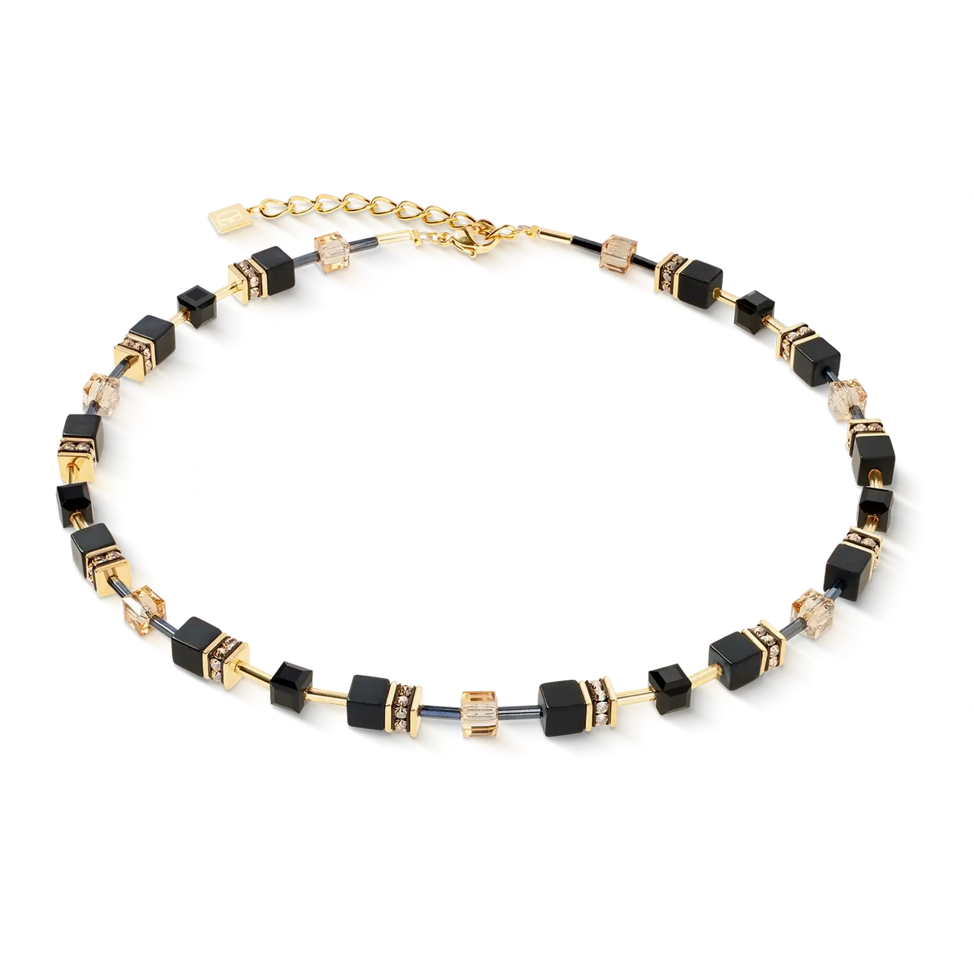 Black onyx cube necklace in yellow gold stainless steel