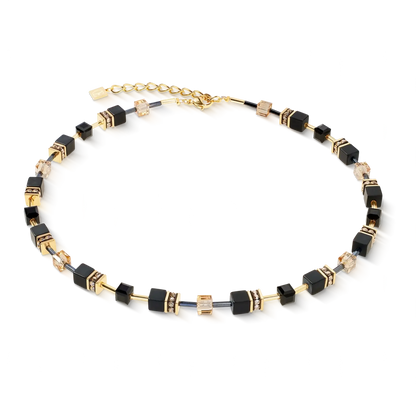 Black onyx cube necklace in yellow gold stainless steel