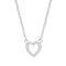 An open heart necklace with CZ stones on the frame