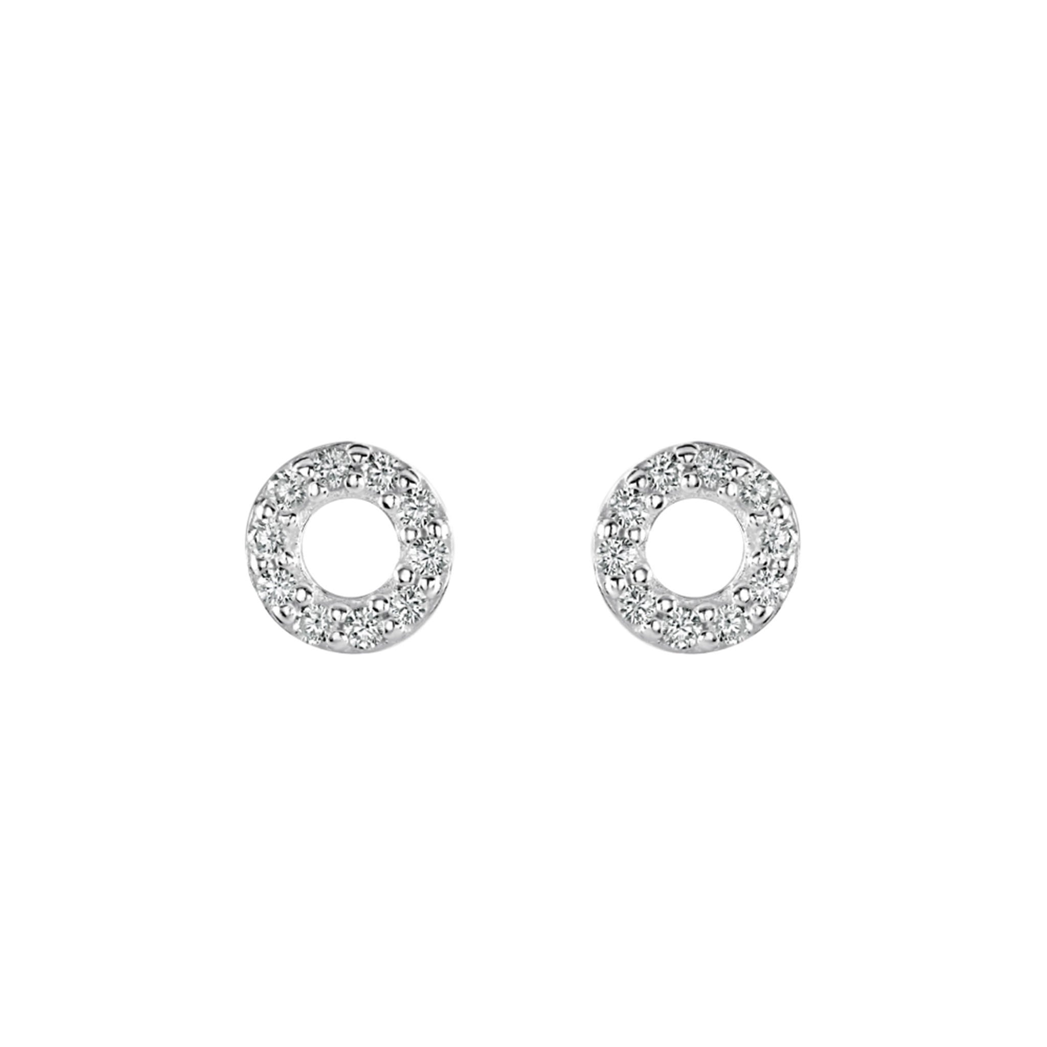A pair of silver open circle stud earrings set with CZ stones