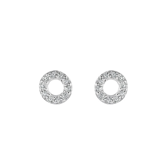 A pair of silver open circle stud earrings set with CZ stones