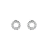 A pair of silver open circle stud earrings set with CZ stones