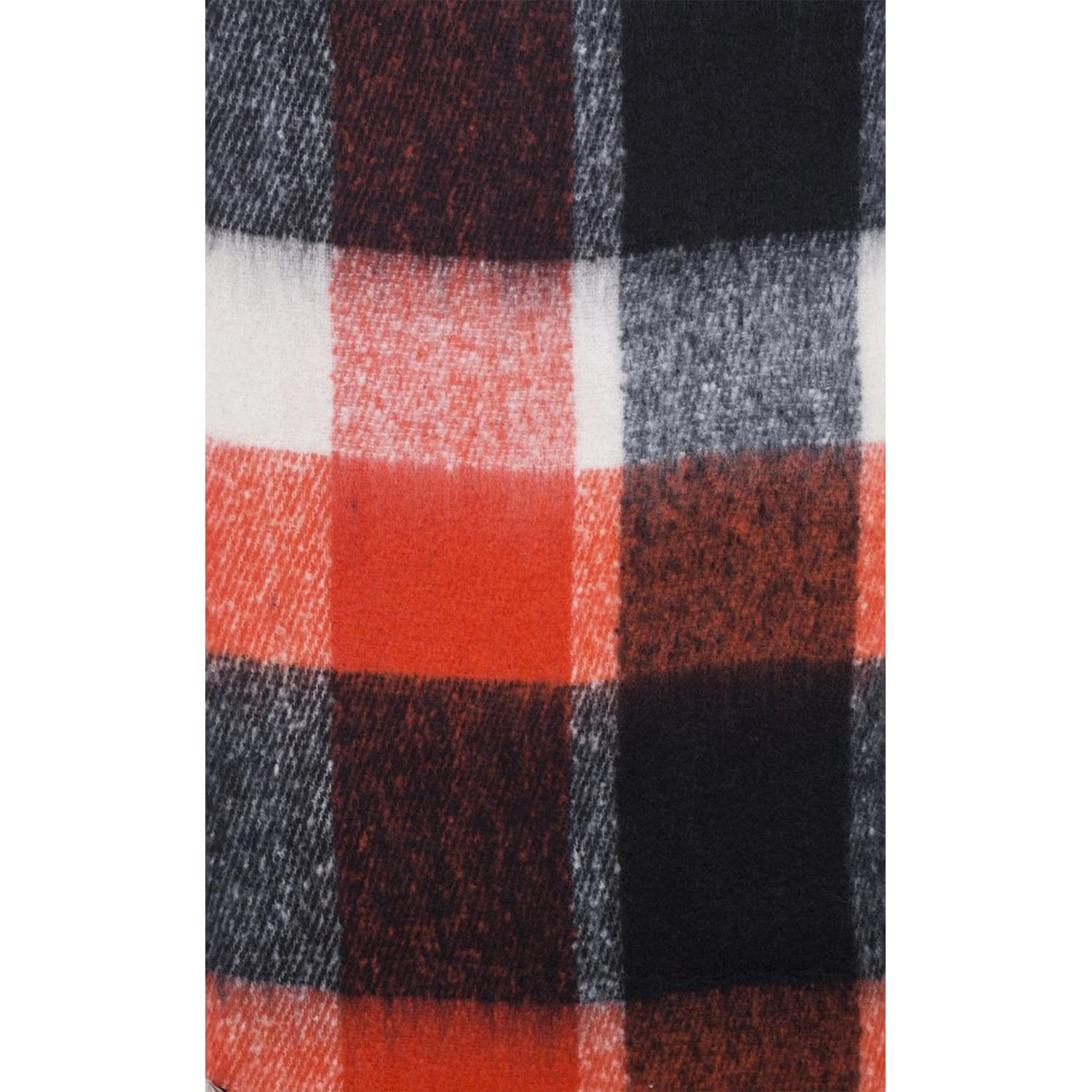 A chunky knit black and orange check patterned scarf 