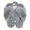 Pair of fluffy light grey coloured slippers with a cross strap design showing size Medium/Large