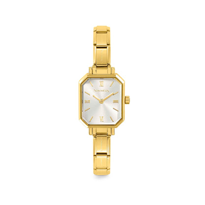 Gold stainless steel watch with Nomination Italy composable link strap and silver dial