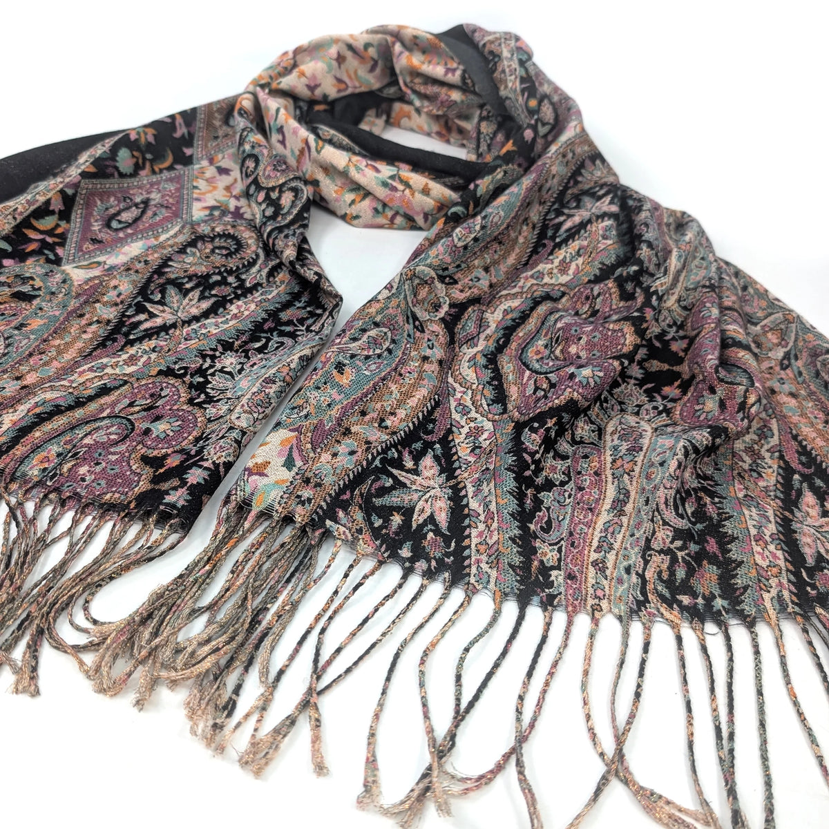 Pashmina Style Scarf | Black Sutar Sparkling Paisley