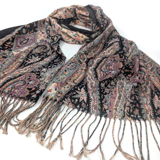 Pashmina Style Scarf | Black Sutar Sparkling Paisley