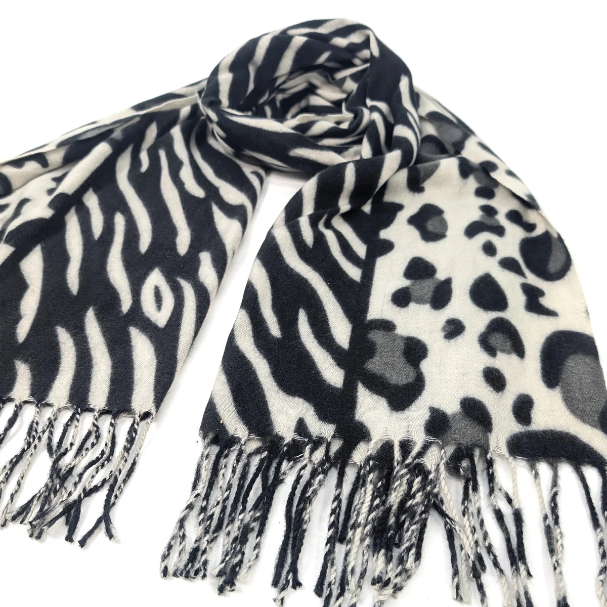 Pashmina Style Scarf | Black & White Animal Print