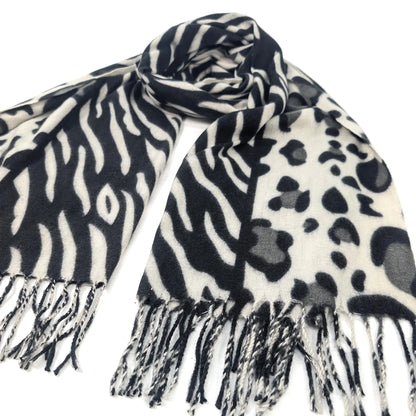 Pashmina Style Scarf | Black & White Animal Print