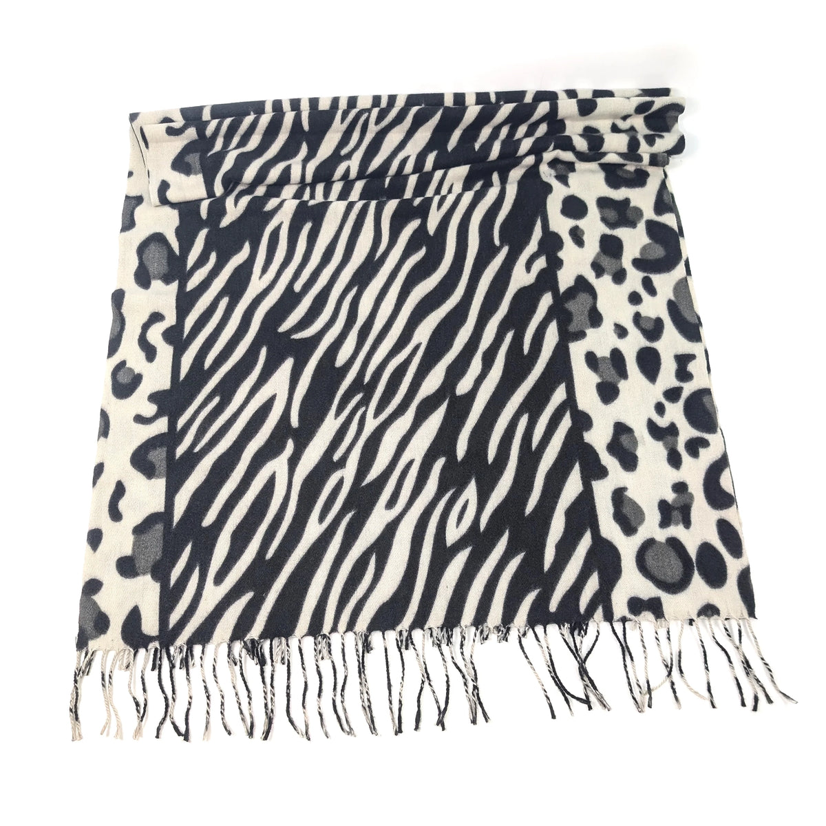 Pashmina Style Scarf | Black & White Animal Print