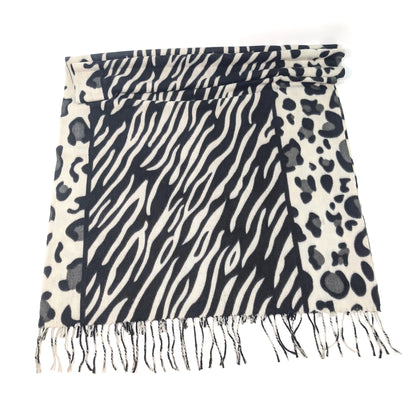 Pashmina Style Scarf | Black & White Animal Print