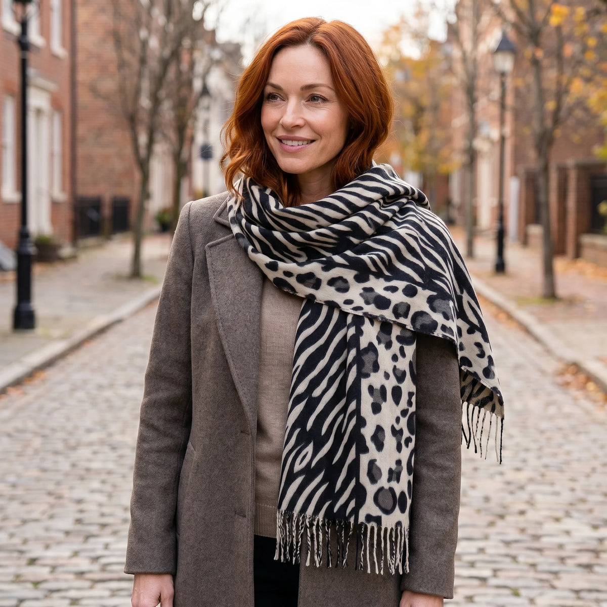 Pashmina Style Scarf | Black & White Animal Print