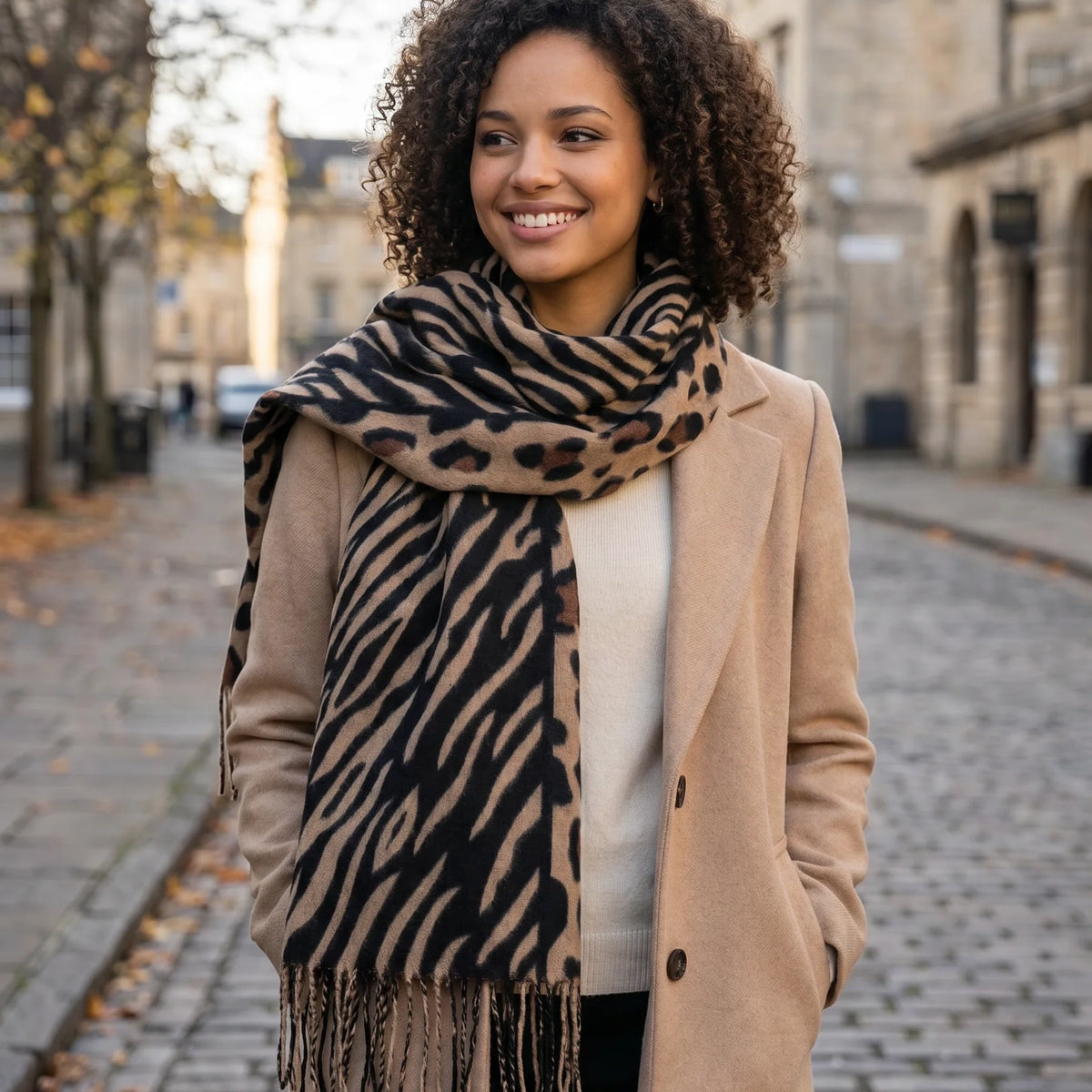 Pashmina Style Scarf | Brown Animal Print