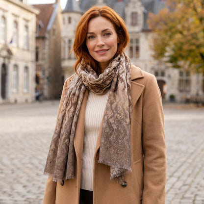 Lightweight Scarf | Brown Glittery Snake Print