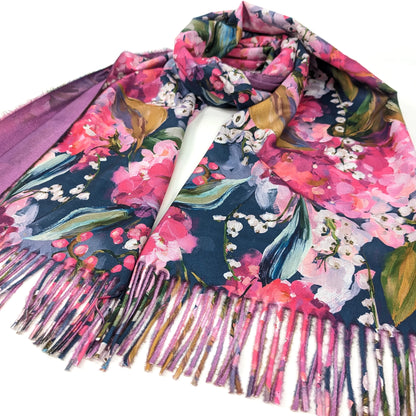 Pashmina Style Scarf | Hydrangea Oil Painting