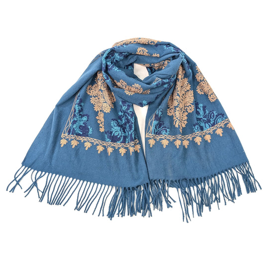 Pashmina Style Scarf | Teal Actoz Embroidery