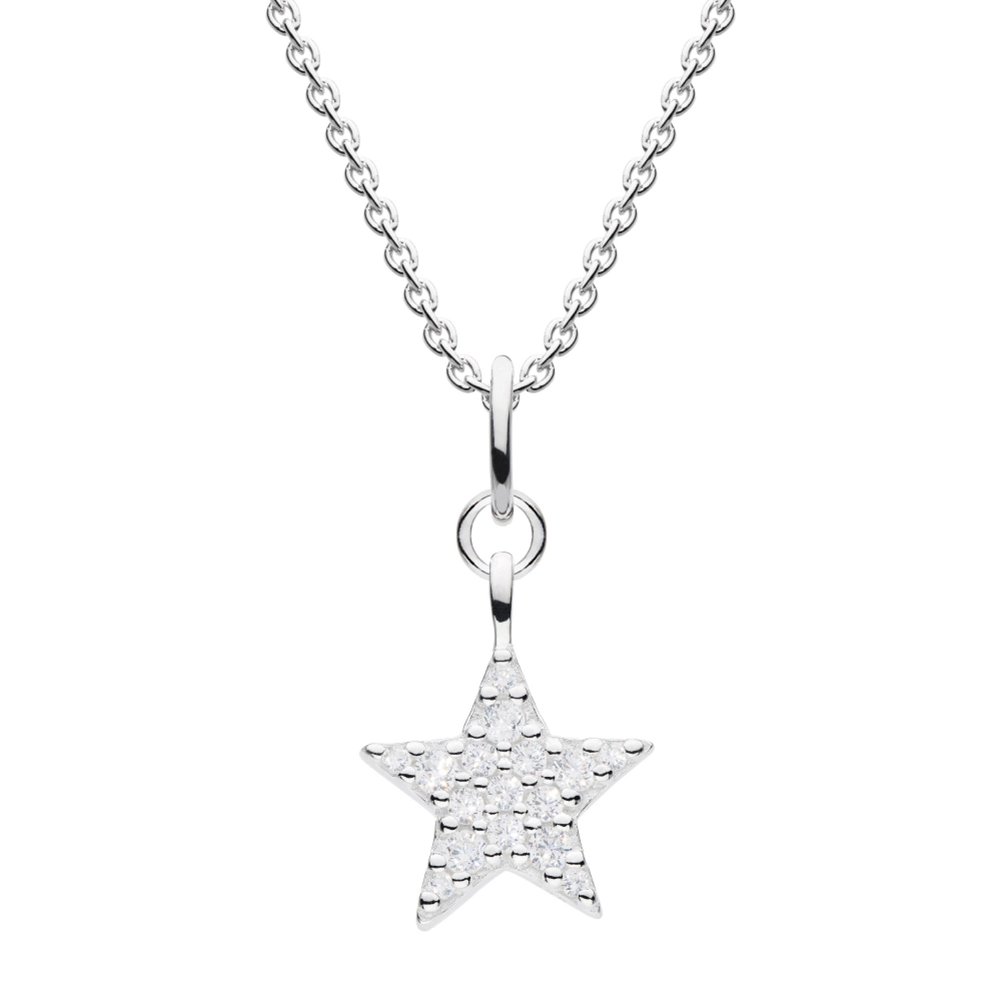 A silver star pendant set with CZ stones