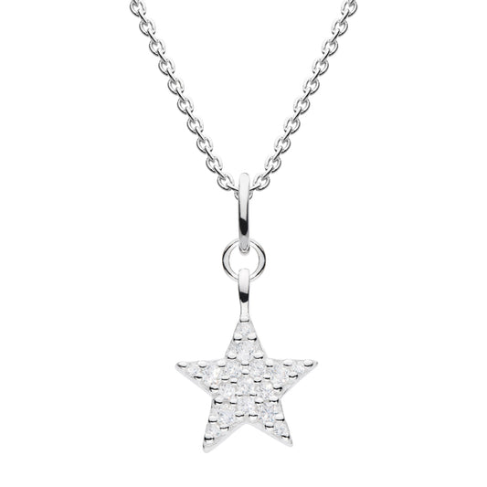 A silver star pendant set with CZ stones