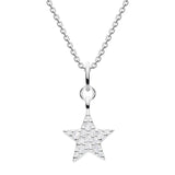 A silver star pendant set with CZ stones