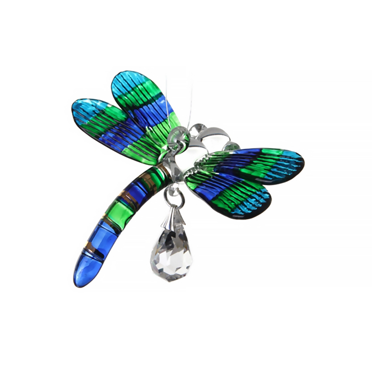 Blue and green dragonfly crystal hanging ornament