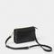 A PU black leather cross body bag with slip in front pocket and gold zip