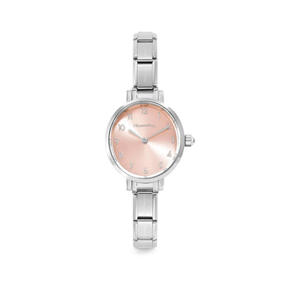Pink dial steel watch with composable strap