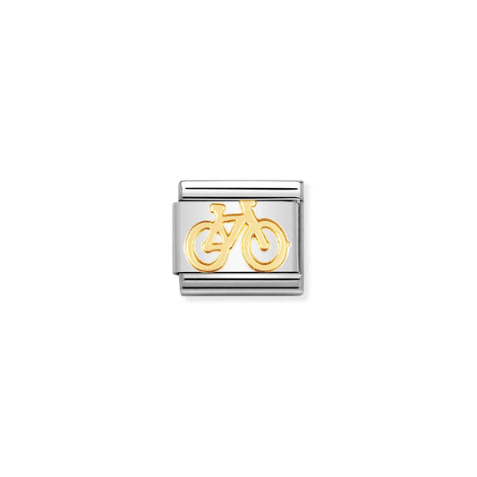 A Nomination charm links featuring a plain gold bicycle 