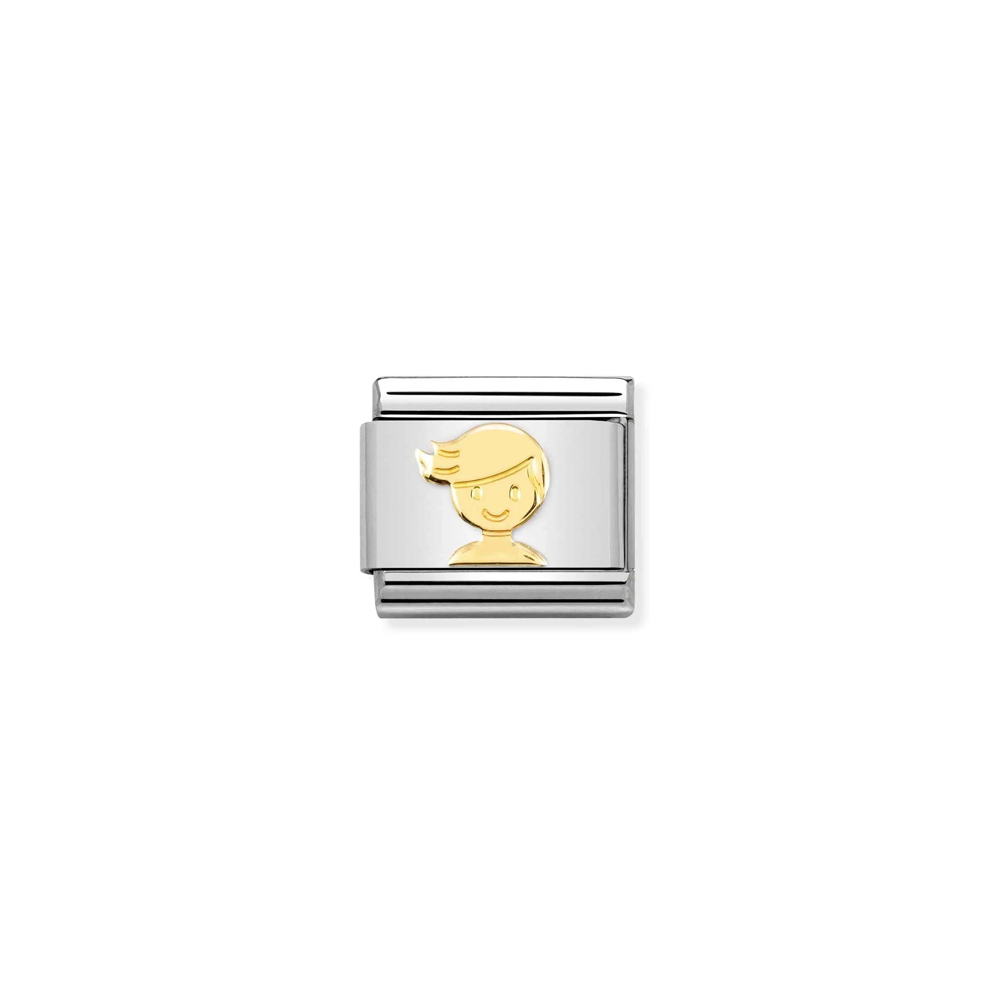 A Nomination charm link featuring a plain gold boy charm