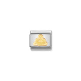 A Nomination charm link featuring a plain gold Buddha sitting in the lotus position